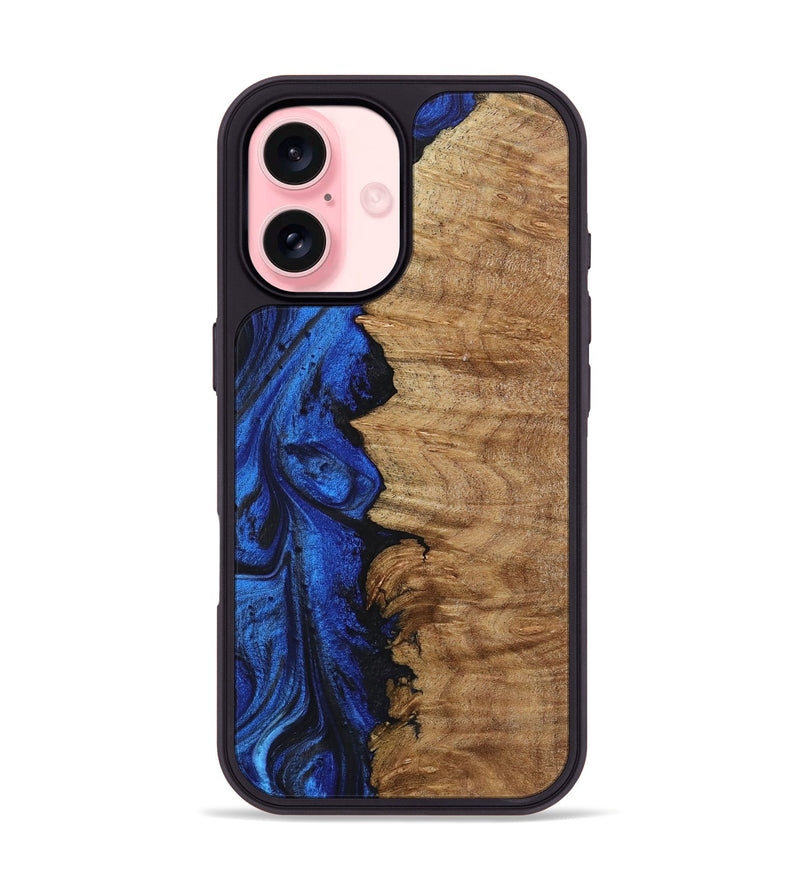 iPhone 16 Wood+Resin Phone Case - Elian (Blue, 722809)