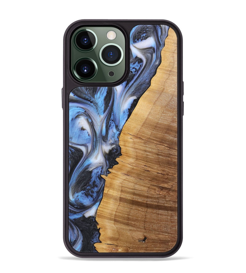 iPhone 13 Pro Max Wood+Resin Phone Case - Charity (Blue, 722810)