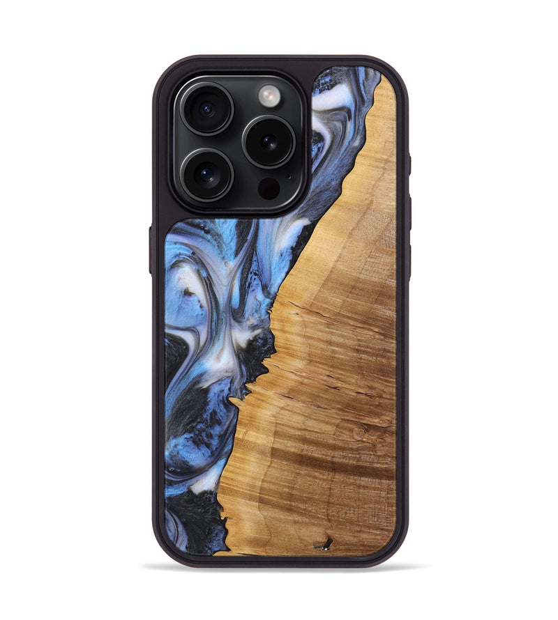 iPhone 15 Pro Wood+Resin Phone Case - Charity (Blue, 722810)