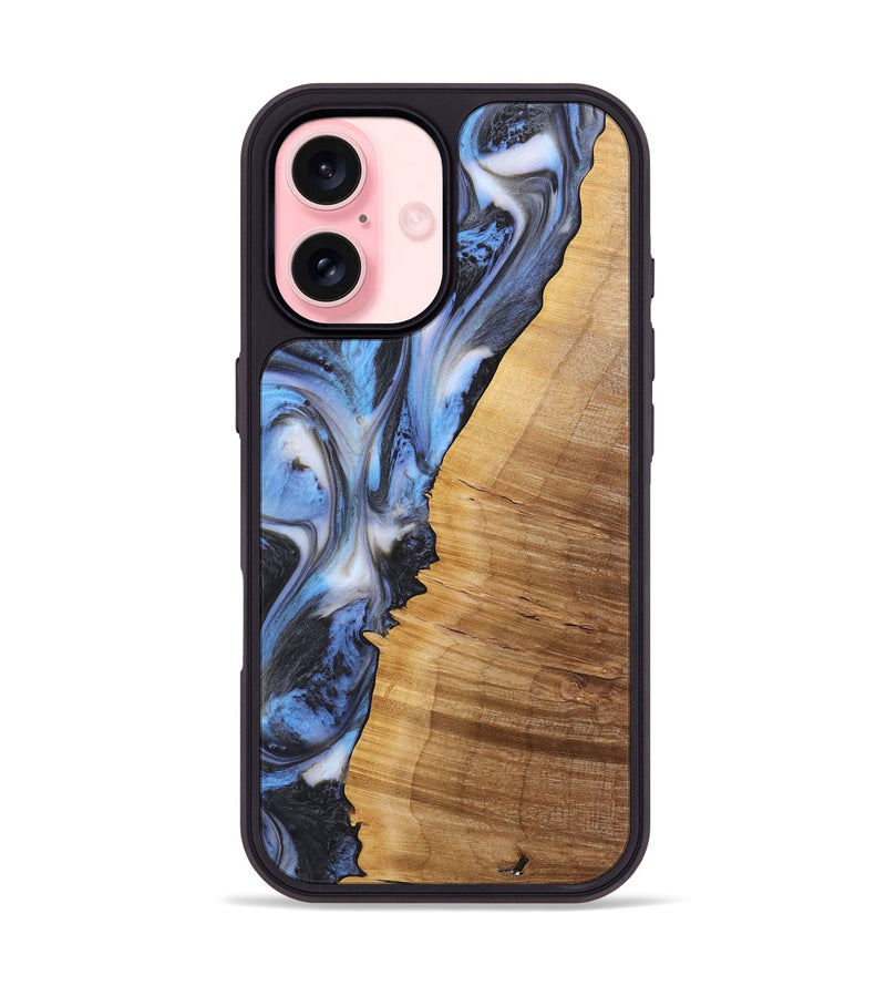 iPhone 16 Wood+Resin Phone Case - Charity (Blue, 722810)