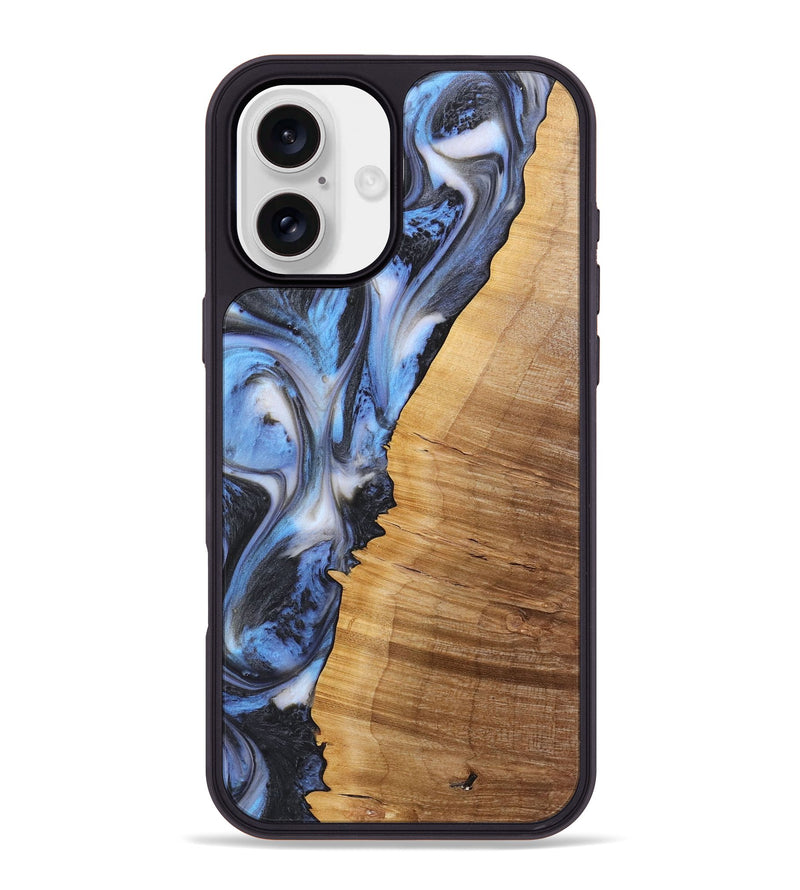 iPhone 16 Plus Wood+Resin Phone Case - Charity (Blue, 722810)