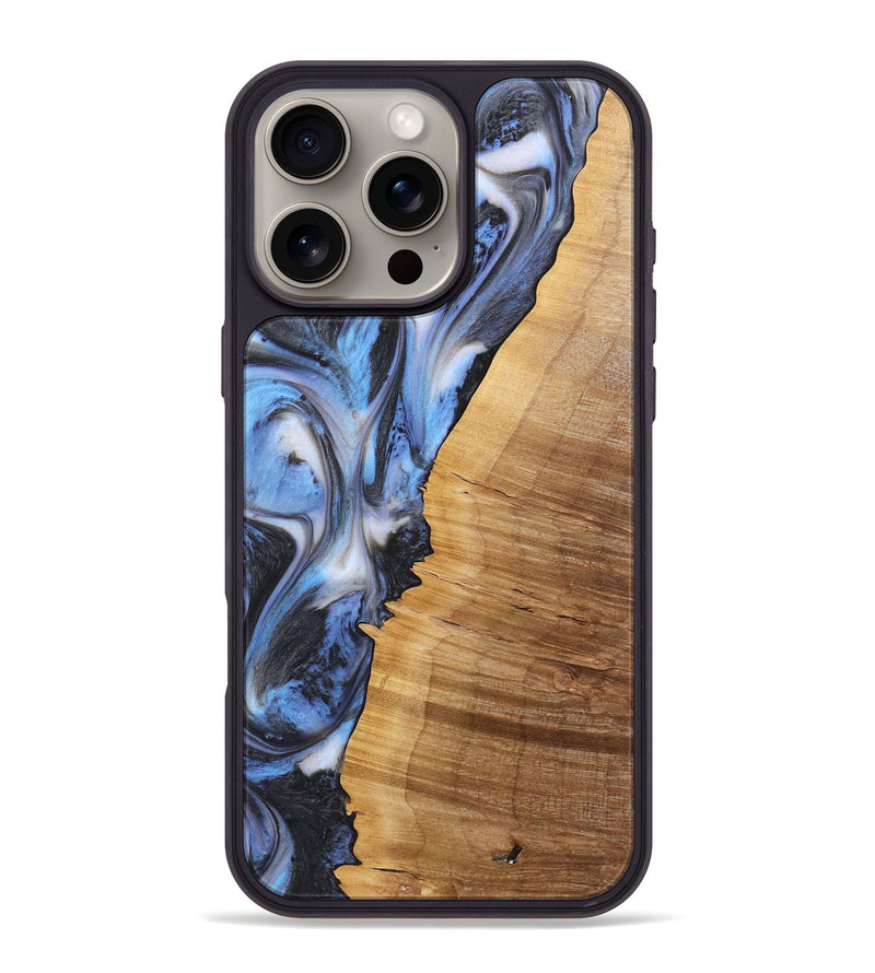 iPhone 16 Pro Max Wood+Resin Phone Case - Charity (Blue, 722810)