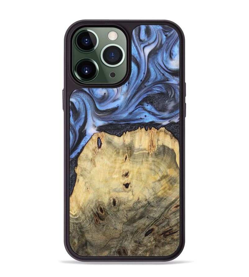 iPhone 13 Pro Max Wood+Resin Phone Case - Nicole (Blue, 722811)