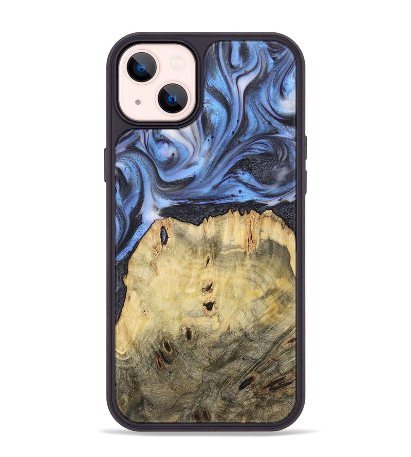 iPhone 14 Plus Wood+Resin Phone Case - Nicole (Blue, 722811)