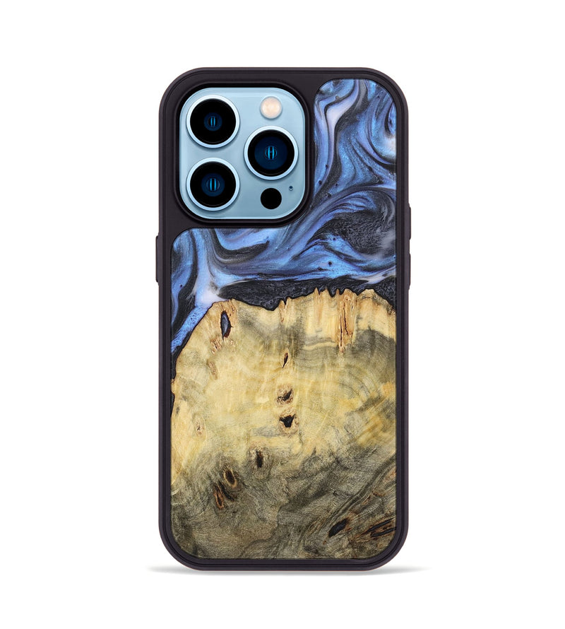 iPhone 14 Pro Wood+Resin Phone Case - Nicole (Blue, 722811)