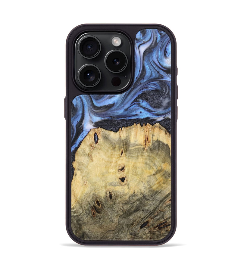 iPhone 15 Pro Wood+Resin Phone Case - Nicole (Blue, 722811)