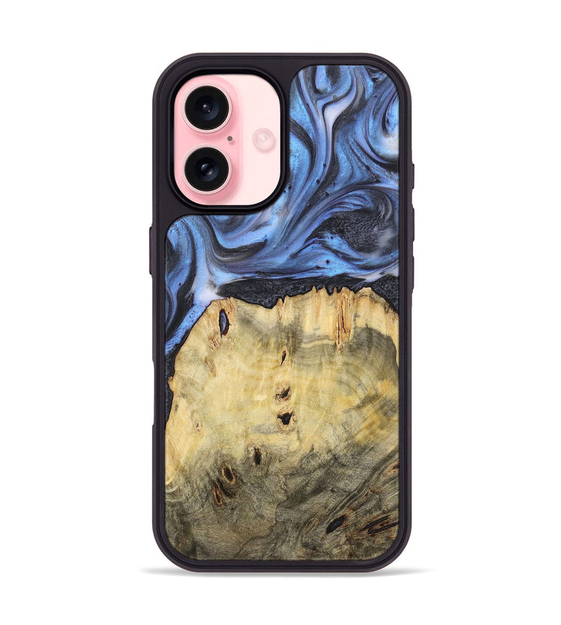 iPhone 16 Wood+Resin Phone Case - Nicole (Blue, 722811)