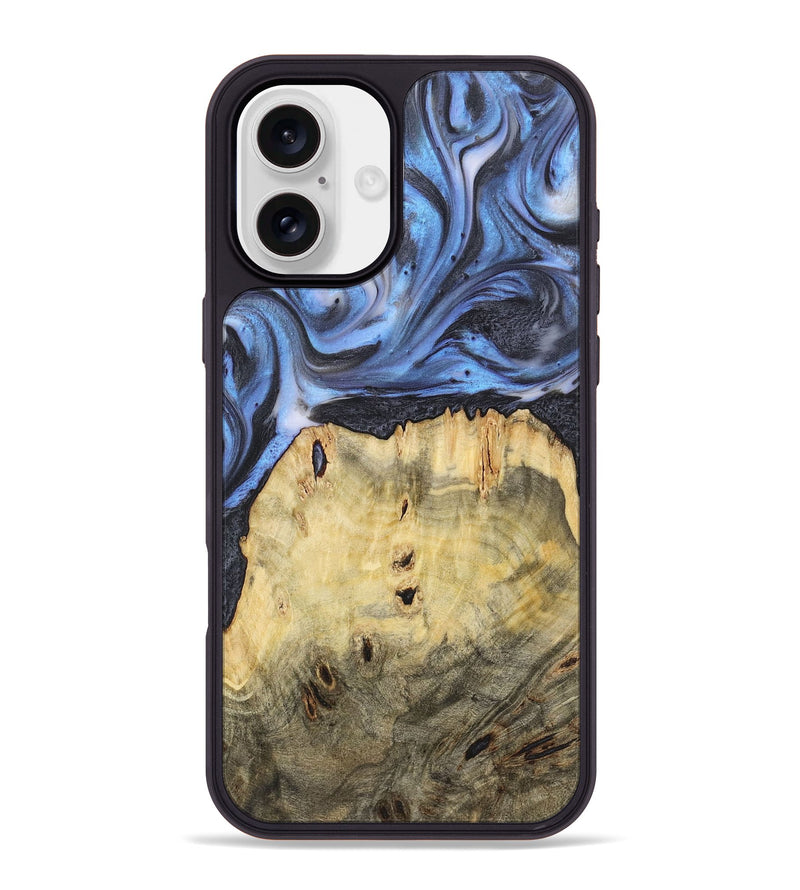 iPhone 16 Plus Wood+Resin Phone Case - Nicole (Blue, 722811)