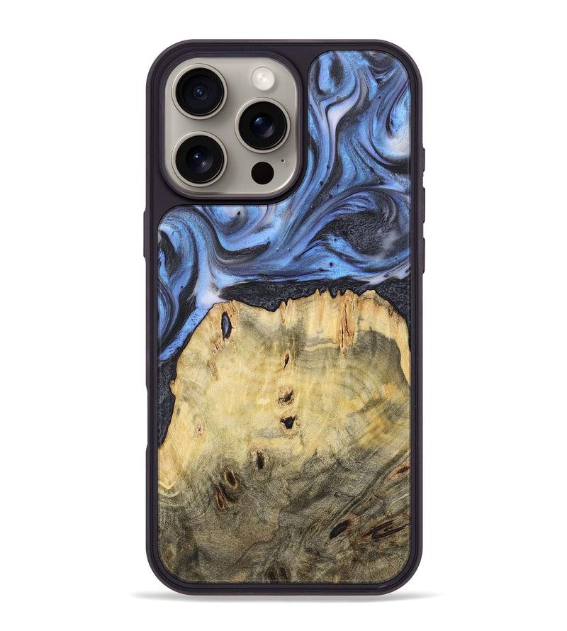 iPhone 16 Pro Max Wood+Resin Phone Case - Nicole (Blue, 722811)