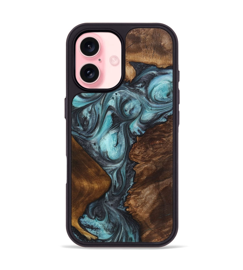 iPhone 16 Wood+Resin Phone Case - Jarod (Blue, 722812)