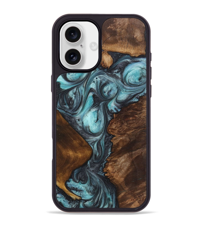 iPhone 16 Plus Wood+Resin Phone Case - Jarod (Blue, 722812)