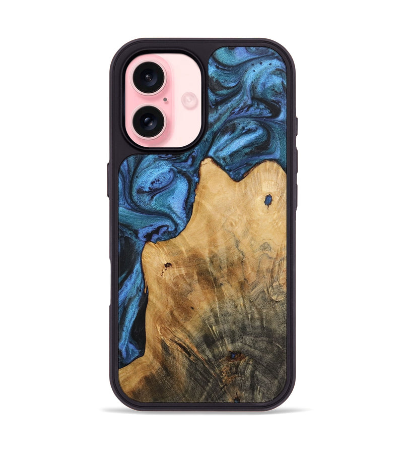 iPhone 16 Wood+Resin Phone Case - Jenny (Blue, 722815)