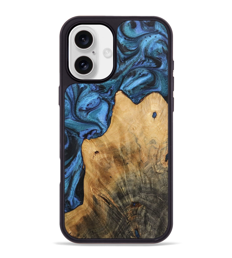 iPhone 16 Plus Wood+Resin Phone Case - Jenny (Blue, 722815)