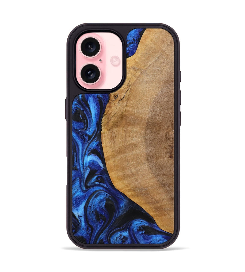 iPhone 16 Wood+Resin Phone Case - Waylon (Blue, 722817)