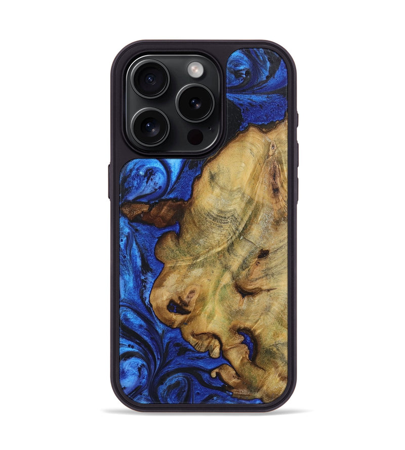 iPhone 15 Pro Wood+Resin Phone Case - Dominique (Blue, 722819)