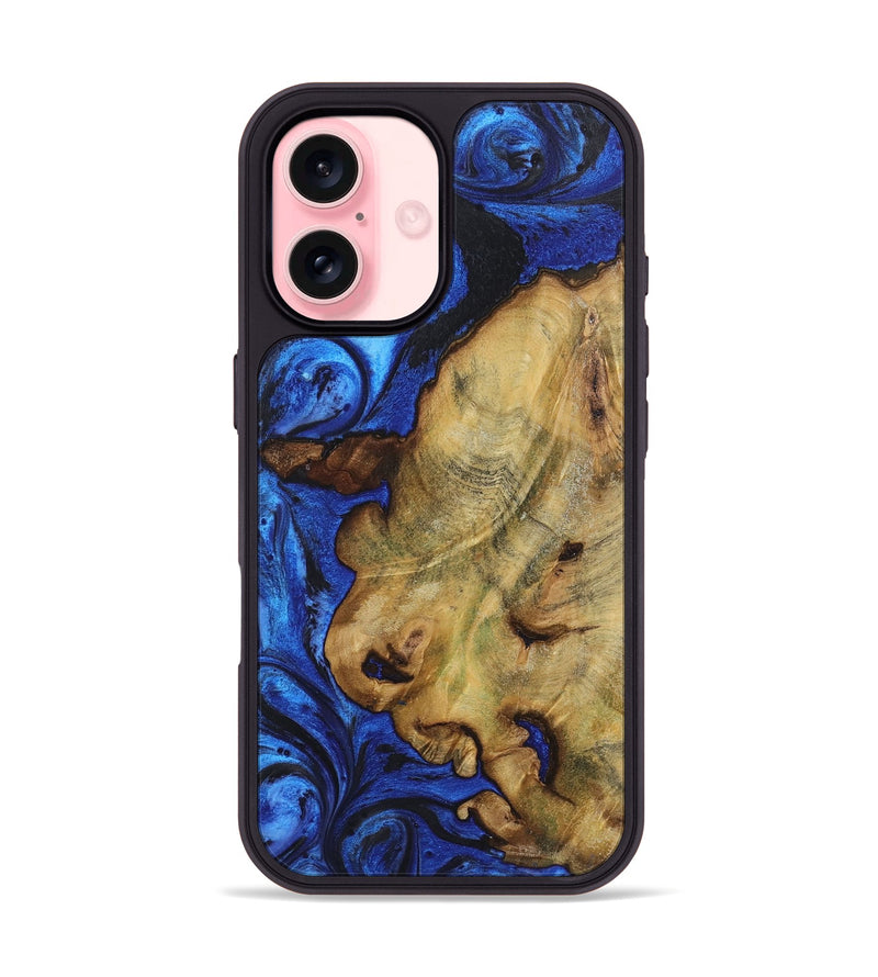 iPhone 16 Wood+Resin Phone Case - Dominique (Blue, 722819)