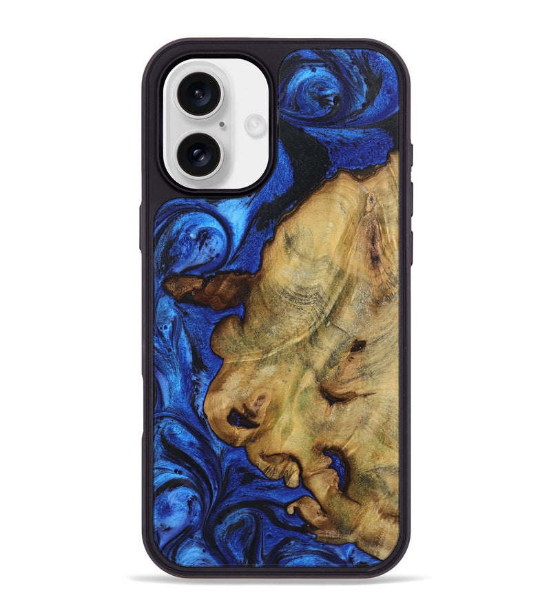 iPhone 16 Plus Wood+Resin Phone Case - Dominique (Blue, 722819)