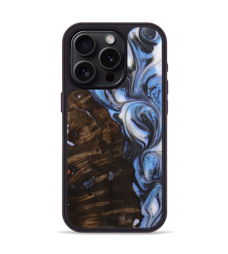 iPhone 15 Pro Wood+Resin Phone Case - Theodore (Blue, 722822)