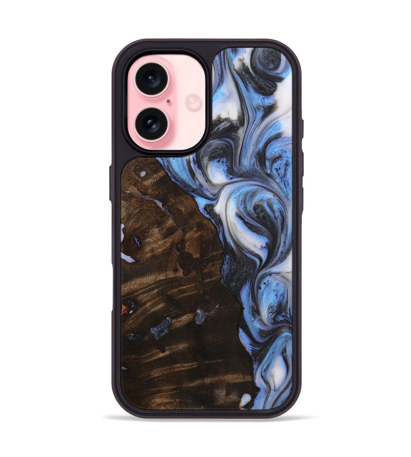 iPhone 16 Wood+Resin Phone Case - Theodore (Blue, 722822)