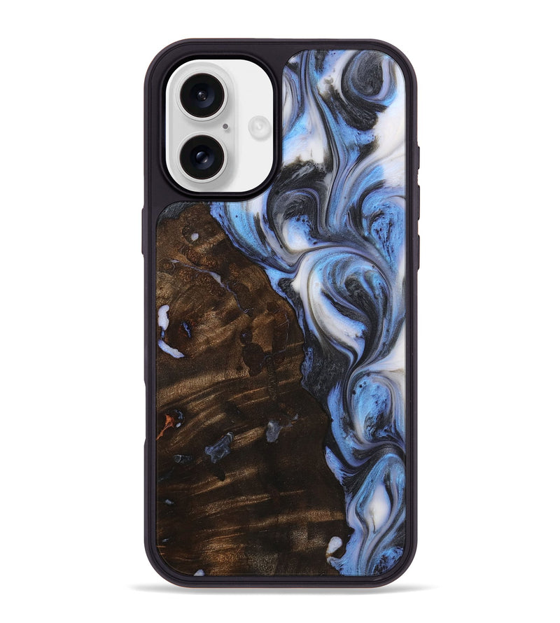 iPhone 16 Plus Wood+Resin Phone Case - Theodore (Blue, 722822)