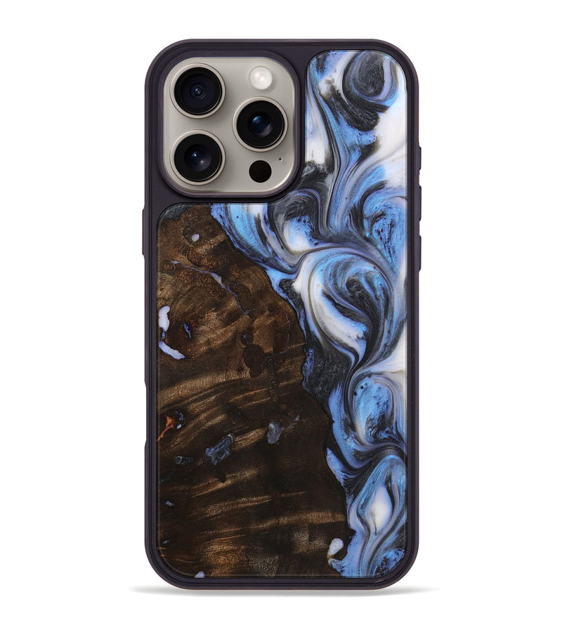 iPhone 16 Pro Max Wood+Resin Phone Case - Theodore (Blue, 722822)