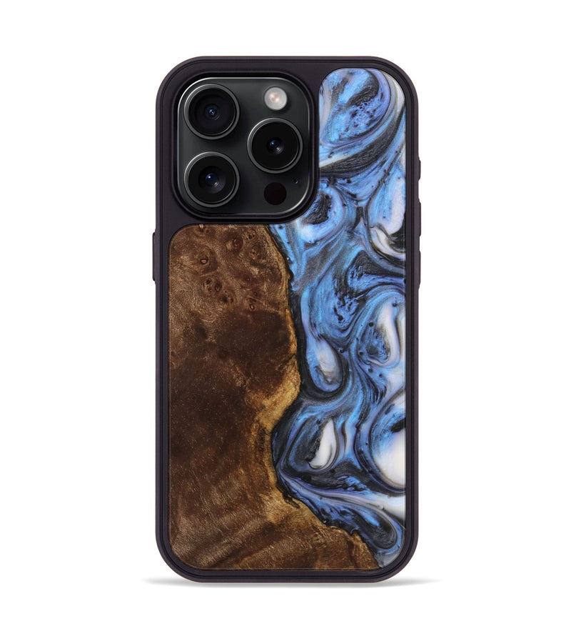 iPhone 15 Pro Wood+Resin Phone Case - Charlie (Blue, 722823)