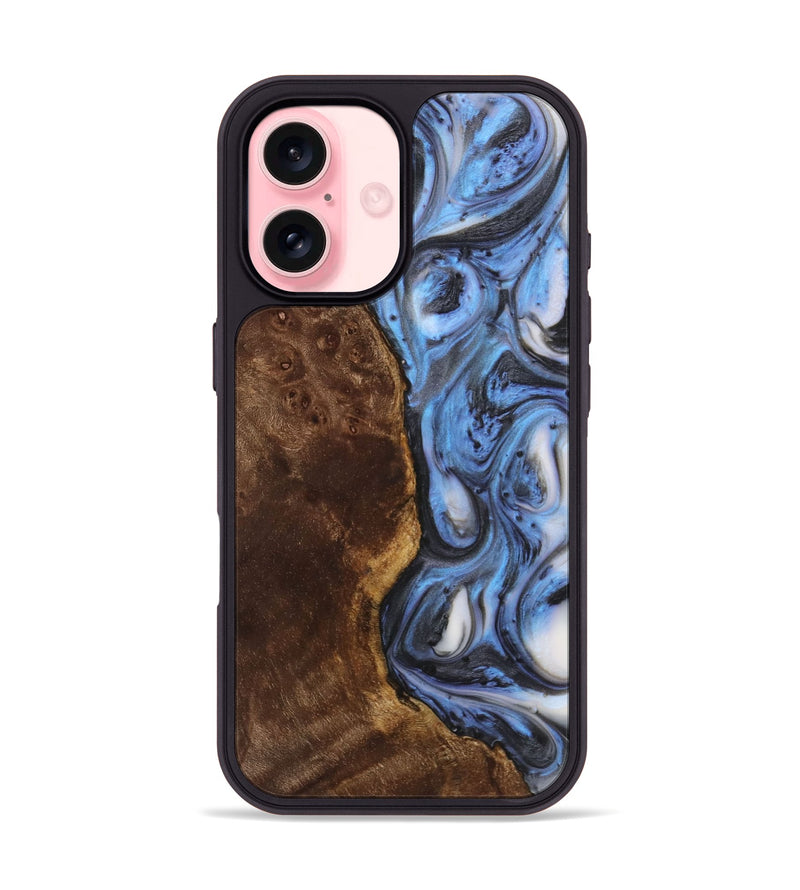 iPhone 16 Wood+Resin Phone Case - Charlie (Blue, 722823)