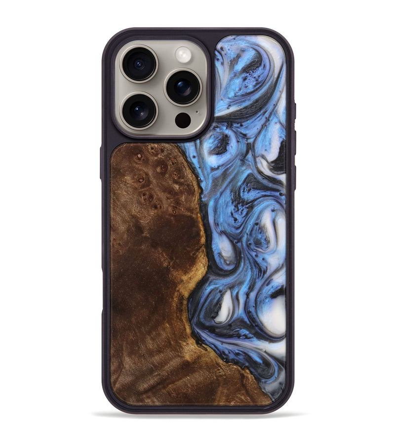 iPhone 16 Pro Max Wood+Resin Phone Case - Charlie (Blue, 722823)