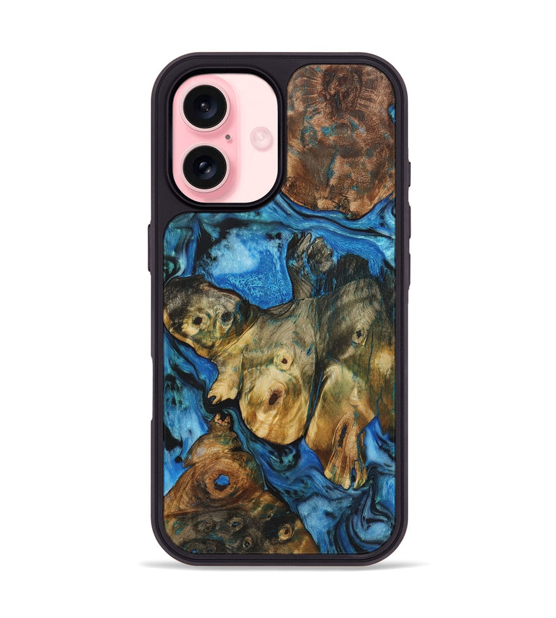 iPhone 16 Wood+Resin Phone Case - Tami (Blue, 722824)