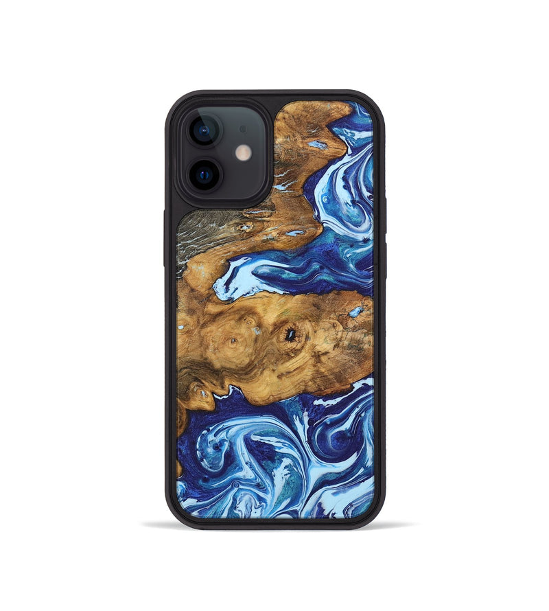 iPhone 12 mini Wood+Resin Phone Case - Isiah (Blue, 722825)