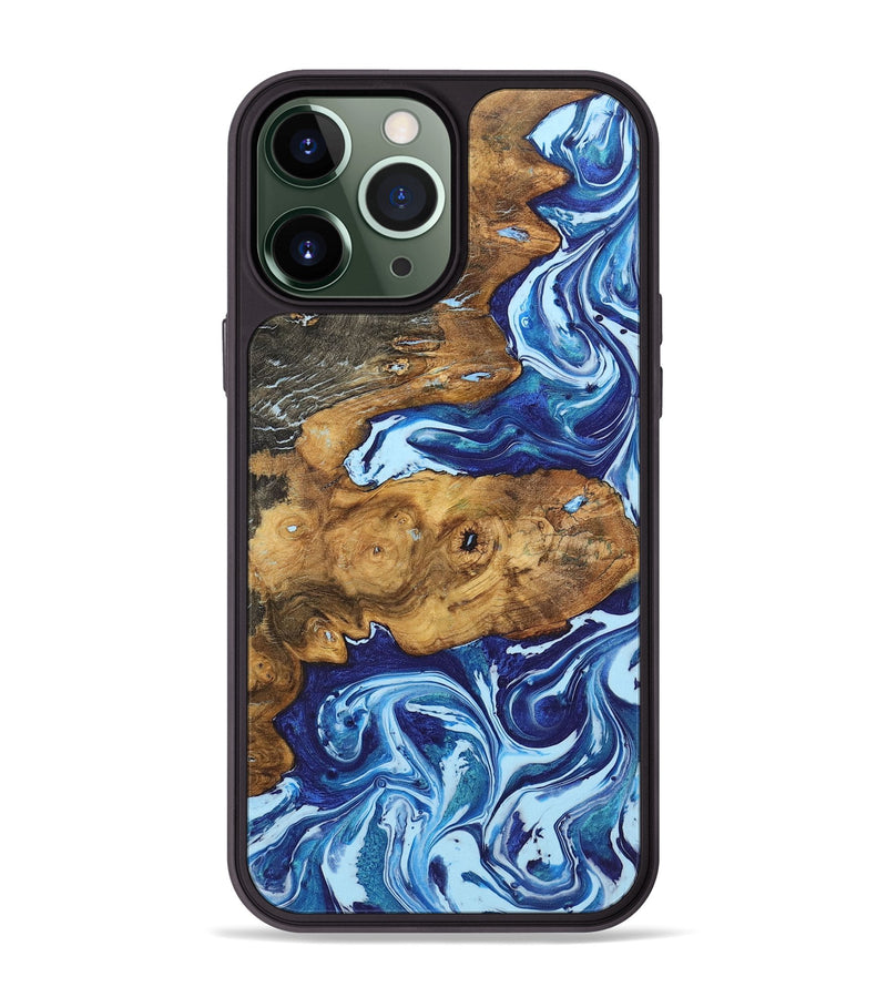 iPhone 13 Pro Max Wood+Resin Phone Case - Isiah (Blue, 722825)