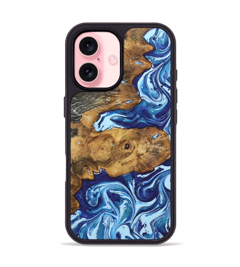 iPhone 16 Wood+Resin Phone Case - Isiah (Blue, 722825)