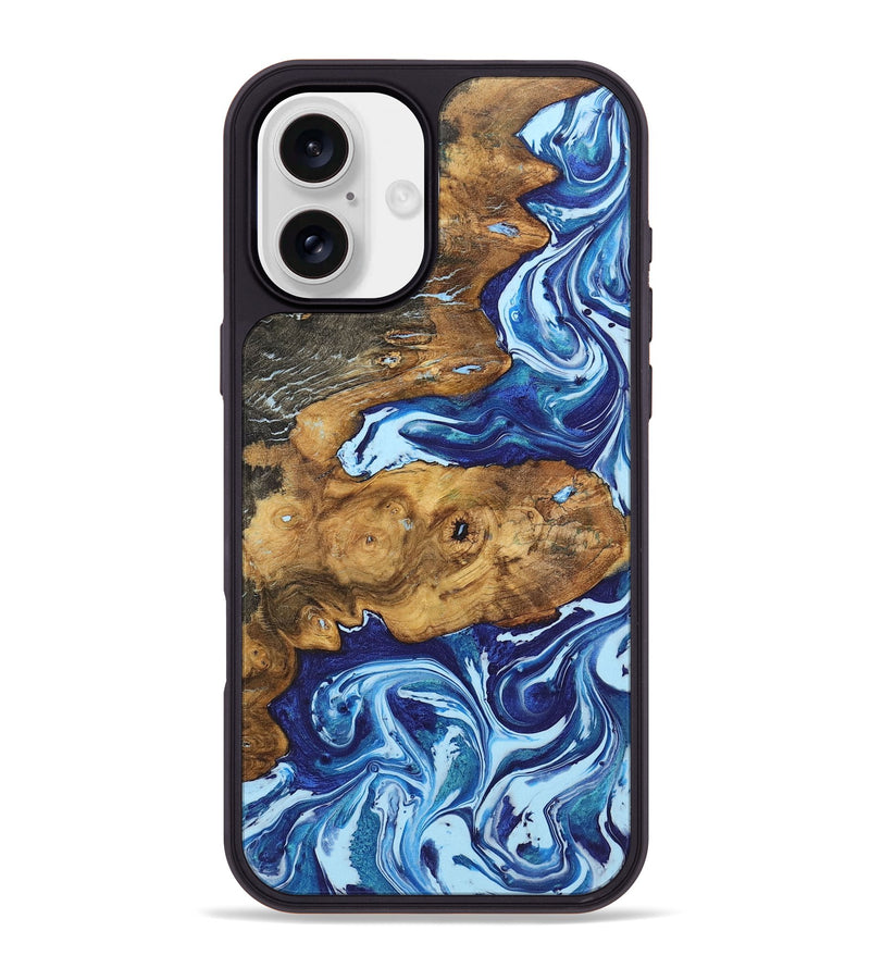 iPhone 16 Plus Wood+Resin Phone Case - Isiah (Blue, 722825)