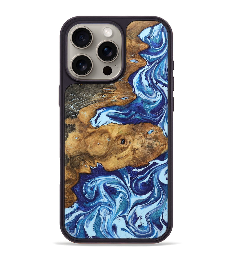 iPhone 16 Pro Max Wood+Resin Phone Case - Isiah (Blue, 722825)