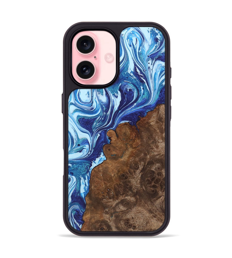 iPhone 16 Wood+Resin Phone Case - Rudolph (Blue, 722827)