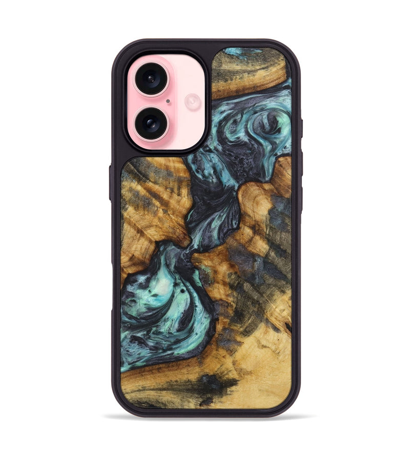 iPhone 16 Wood+Resin Phone Case - Amanda (Blue, 722831)