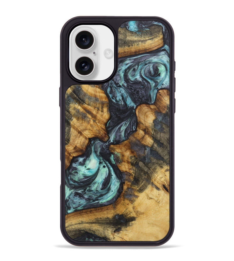 iPhone 16 Plus Wood+Resin Phone Case - Amanda (Blue, 722831)