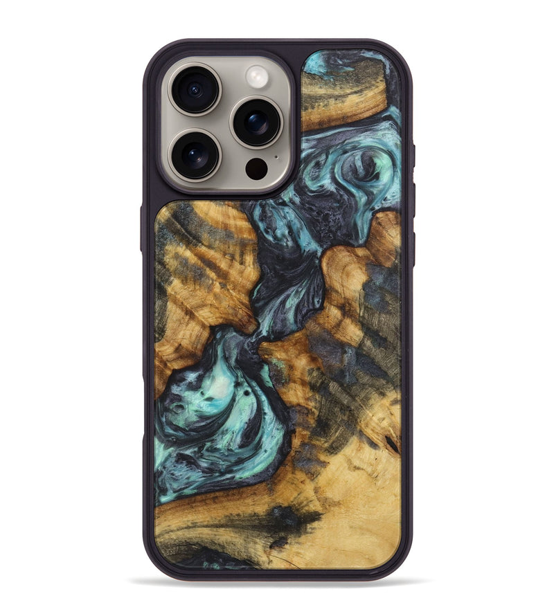 iPhone 16 Pro Max Wood+Resin Phone Case - Amanda (Blue, 722831)