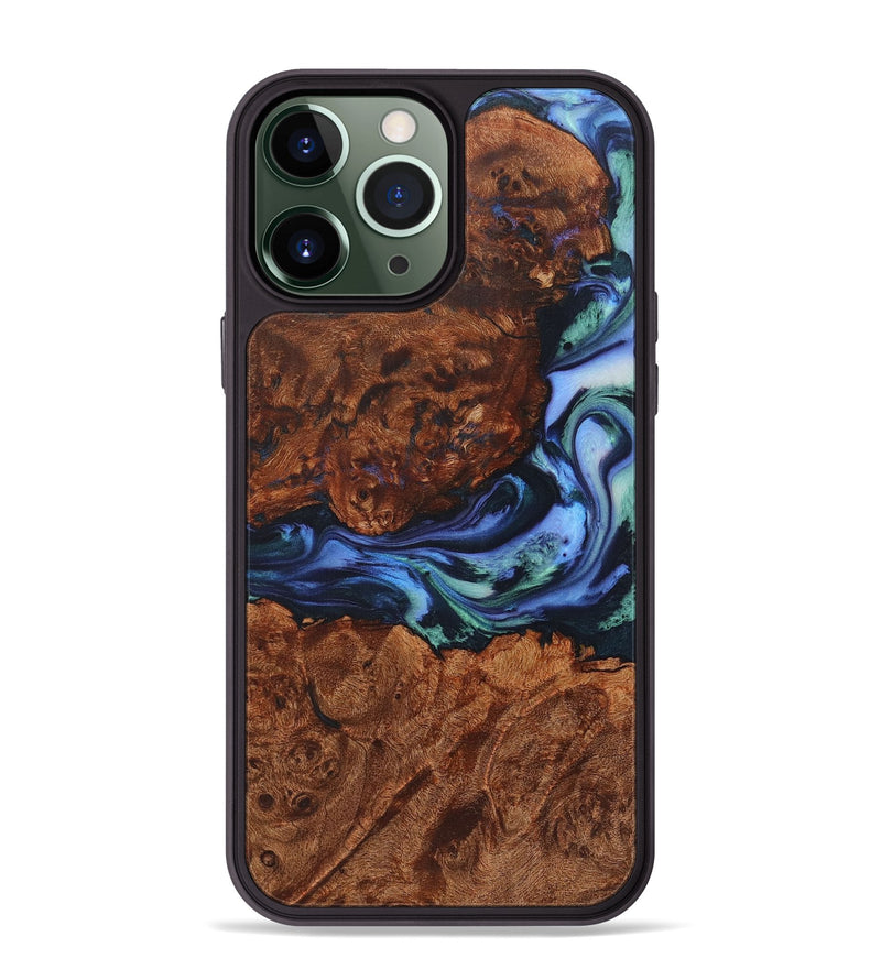 iPhone 13 Pro Max Wood+Resin Phone Case - Jenifer (Blue, 722834)