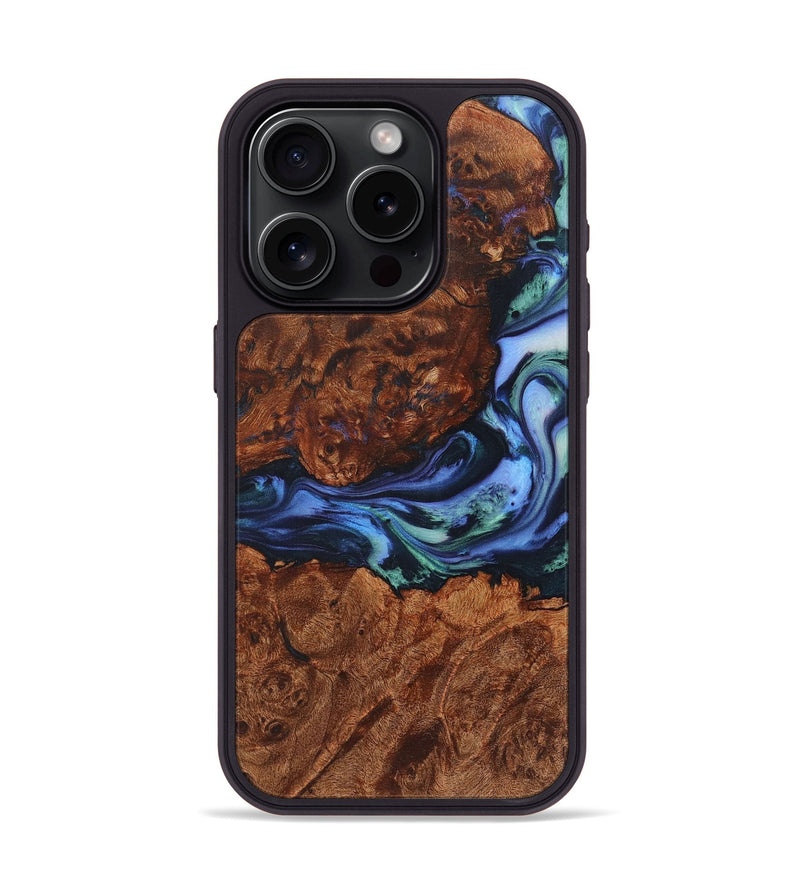 iPhone 15 Pro Wood+Resin Phone Case - Jenifer (Blue, 722834)