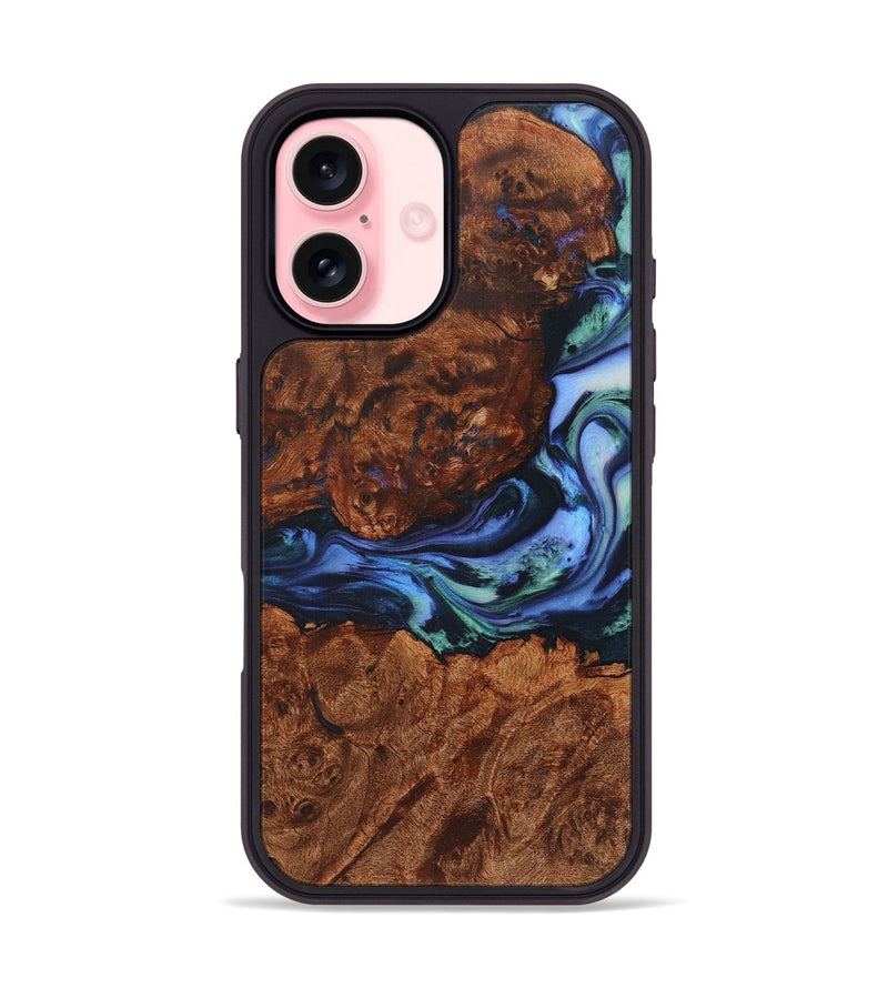 iPhone 16 Wood+Resin Phone Case - Jenifer (Blue, 722834)