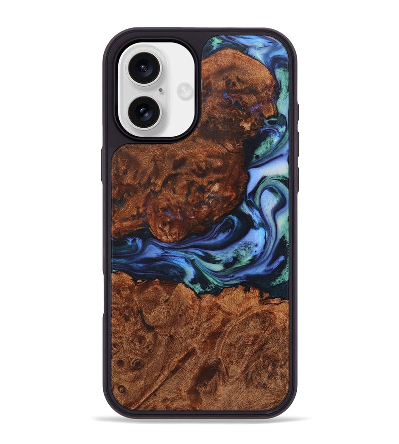 iPhone 16 Plus Wood+Resin Phone Case - Jenifer (Blue, 722834)