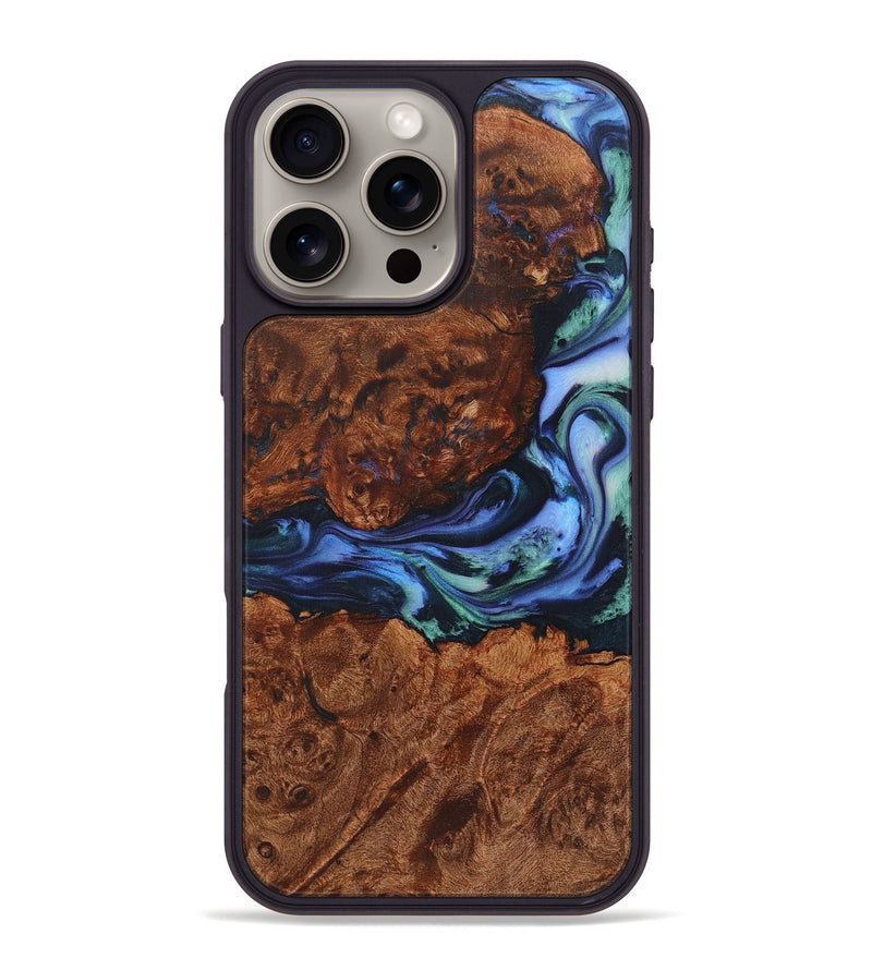 iPhone 16 Pro Max Wood+Resin Phone Case - Jenifer (Blue, 722834)