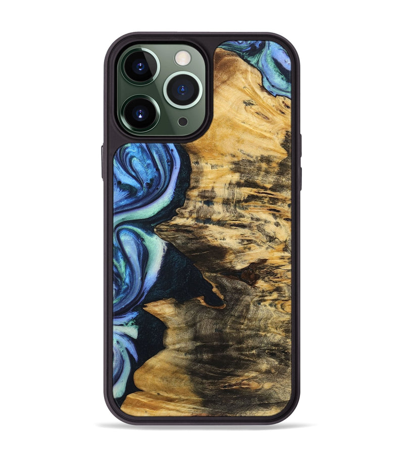 iPhone 13 Pro Max Wood+Resin Phone Case - Conner (Blue, 722836)