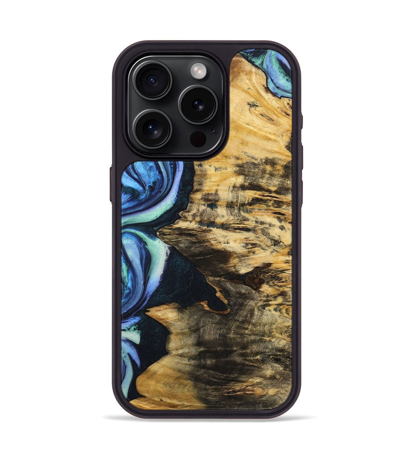 iPhone 15 Pro Wood+Resin Phone Case - Conner (Blue, 722836)