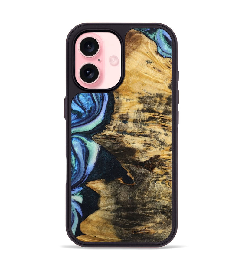 iPhone 16 Wood+Resin Phone Case - Conner (Blue, 722836)