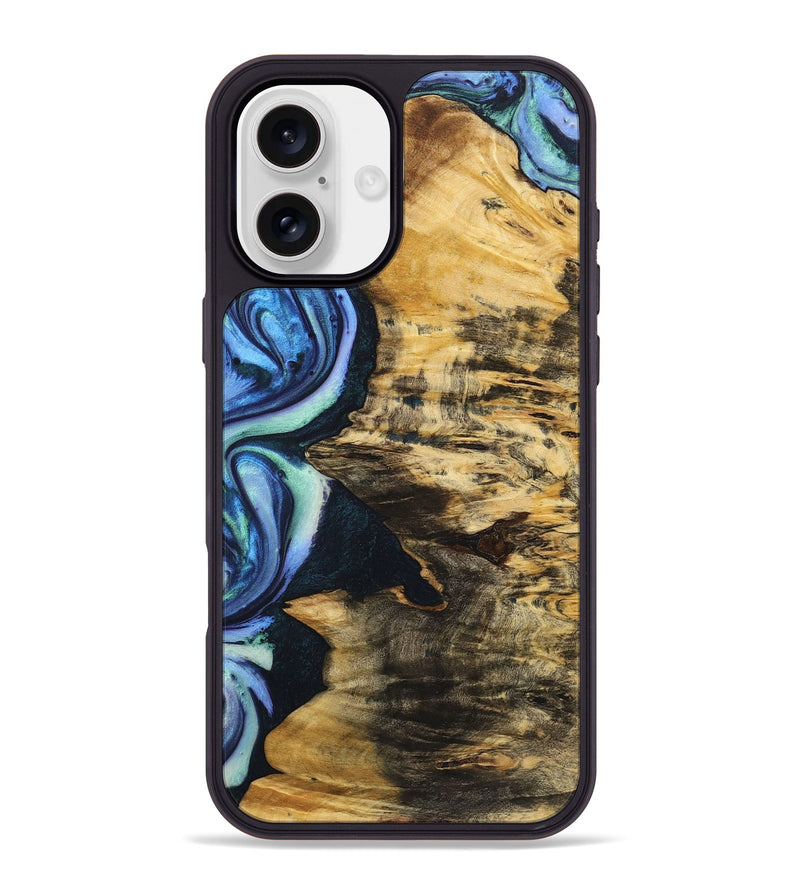 iPhone 16 Plus Wood+Resin Phone Case - Conner (Blue, 722836)