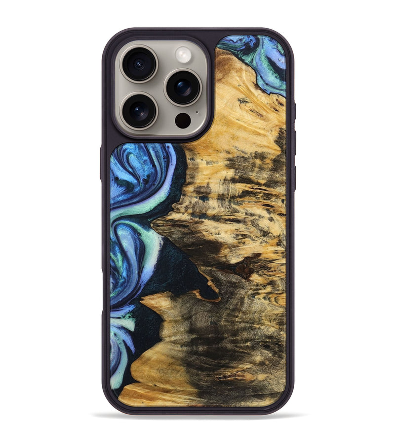 iPhone 16 Pro Max Wood+Resin Phone Case - Conner (Blue, 722836)