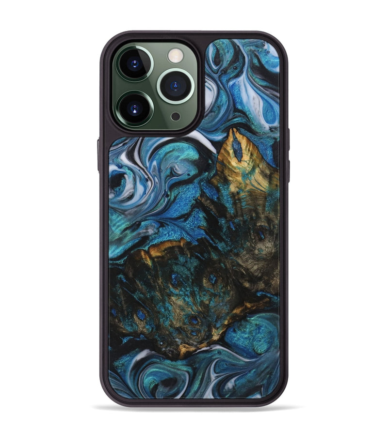 iPhone 13 Pro Max Wood+Resin Phone Case - Jenifer (Blue, 722840)