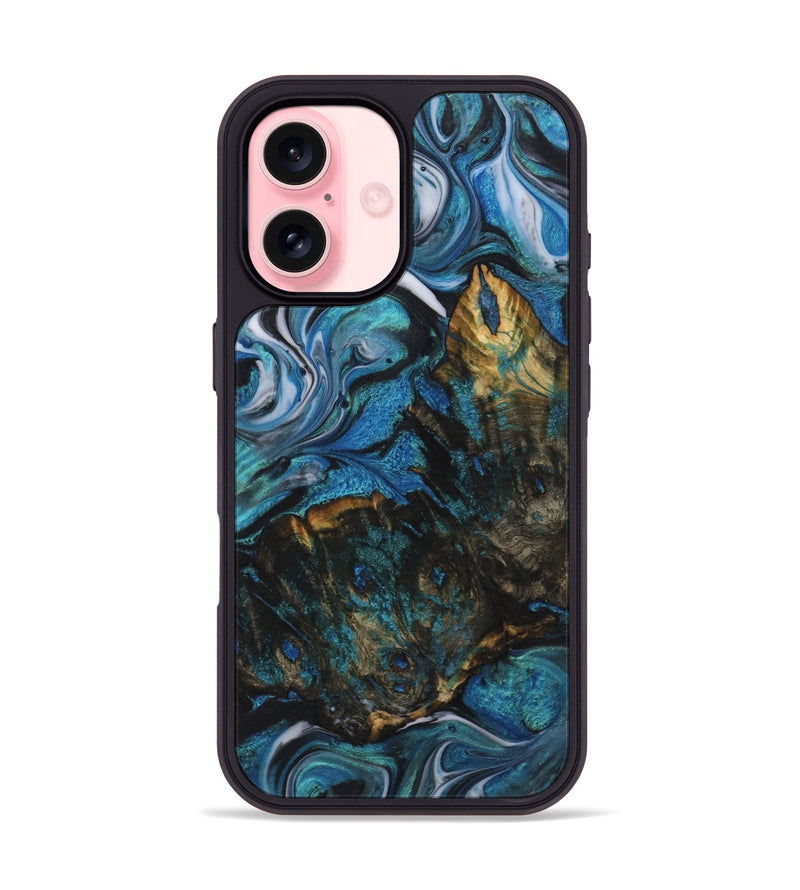 iPhone 16 Wood+Resin Phone Case - Jenifer (Blue, 722840)